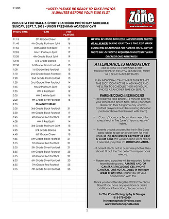 2025 UYFA FOOTBALL & SPIRIT Photo Day Time Slots 81925